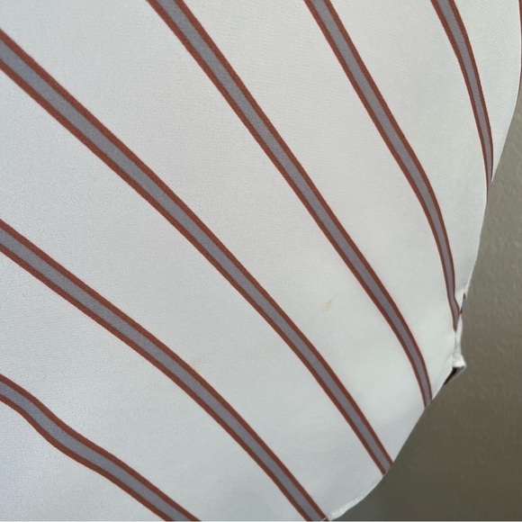 Loft Mixed Media Short Sleeve Red White Stripes Asymmetrical Shirt Size Large - Picture 4 of 6